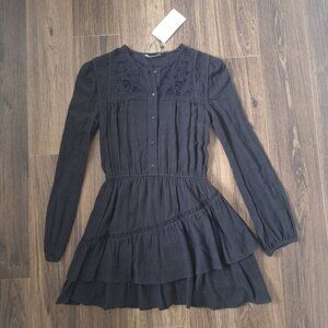 NWT Zara Black Tiered Embroidered Mini Dress Lined 100% Cotton